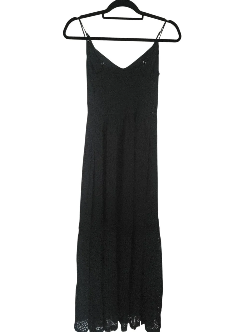 Abercrombie & Fitch Black Crochet Lace Maxi Dress M 90s Y2K Boho Romantic Slip